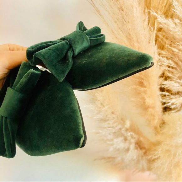 FASHION Emerald Green Velvet Bow Mule Flats Slides - Picture 9 of 9